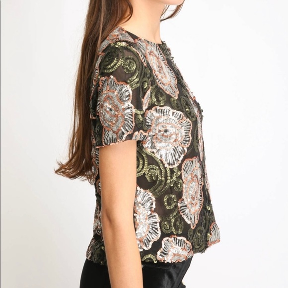 ENDLESS ROSE Mesh And Sequin Floral Cropped Blouse—SZ. Small - Picture 3 of 17